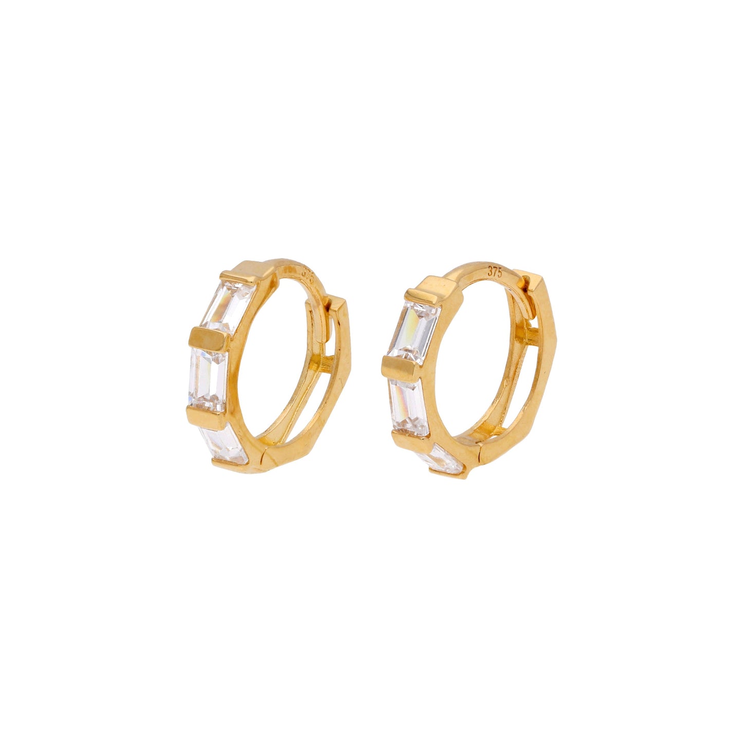 Boucles d'oreilles créoles Huggie en or 9 carats serties de zircones cubiques de 10 mm
