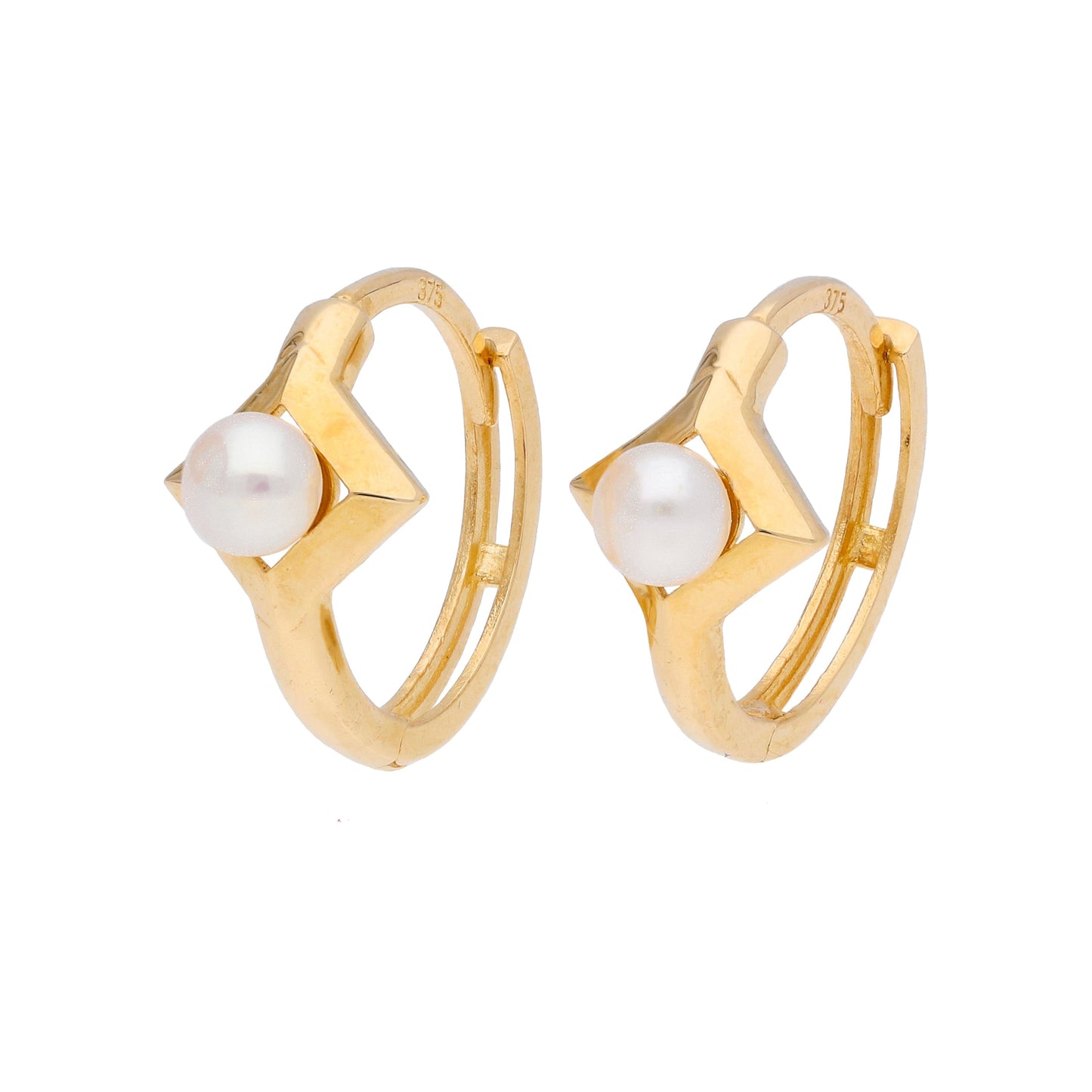 Boucles d'oreilles créoles en or 9 carats avec perle de 3 mm et diamants, 12 mm