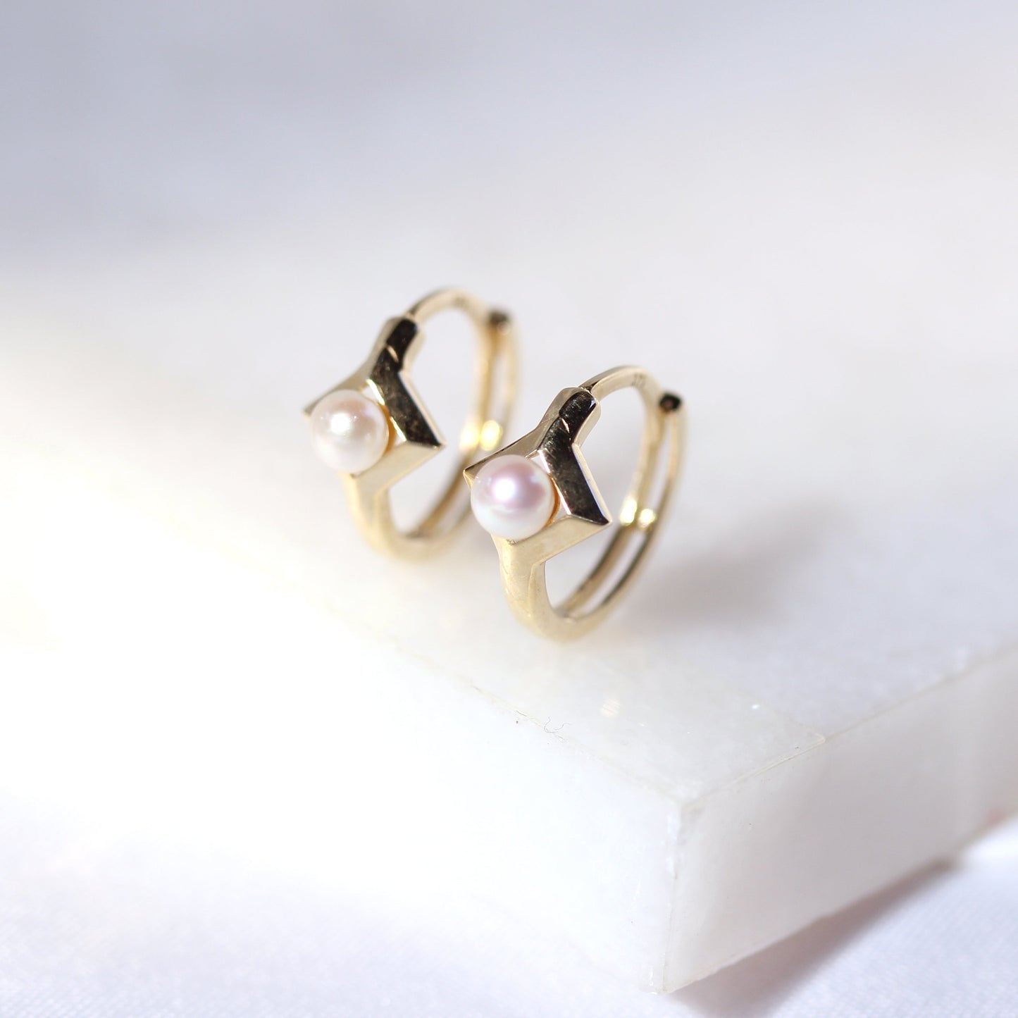 Boucles d'oreilles créoles en or 9 carats avec perle de 3 mm et diamants, 12 mm