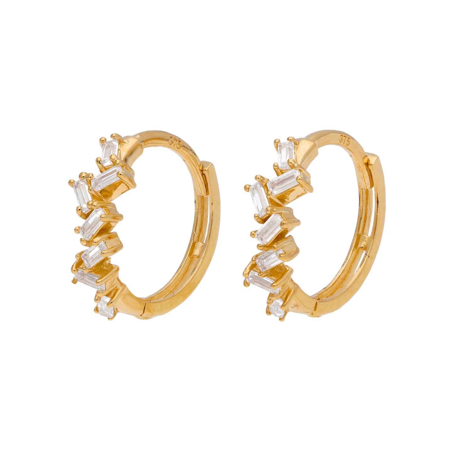 Boucles d'oreilles créoles en or 9 carats serties de zircones cubiques de 12 mm