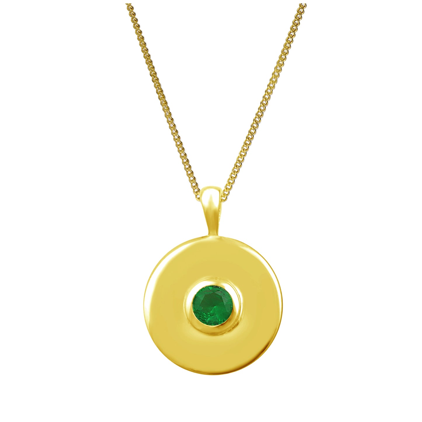 Collier médaillon en argent sterling plaqué or avec émeraude et zircone cubique, 35,6 à 81,3 cm