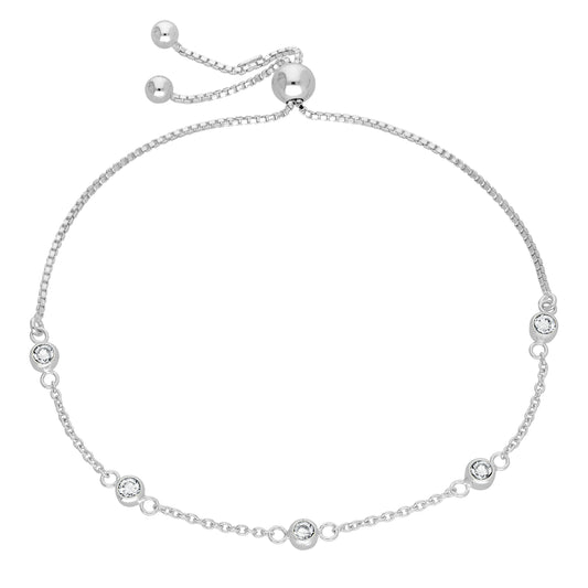 Bracelet réglable en argent sterling avec pierre de naissance d'avril et zircone cubique