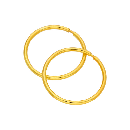 Boucles d'oreilles créoles légères en argent sterling plaqué or de 12 mm