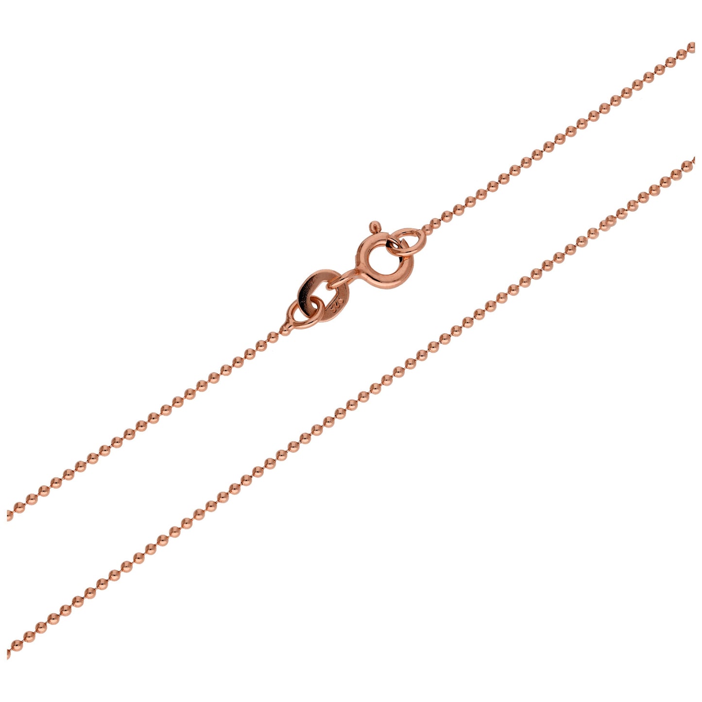 Chaîne à billes en argent sterling plaqué or rose de 1 mm, 50 cm