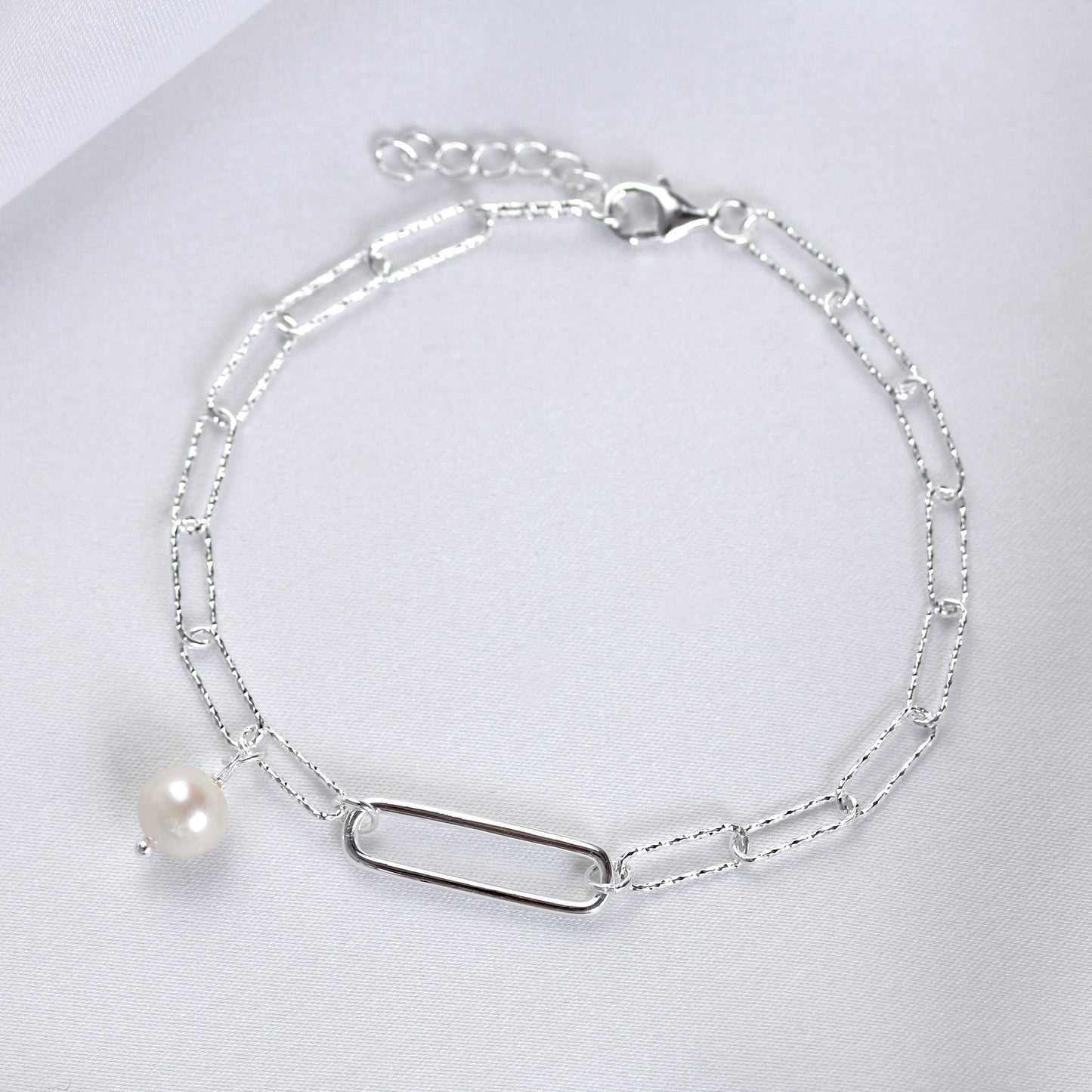 Bracelet à maillons longs en argent sterling et perles d'eau douce
