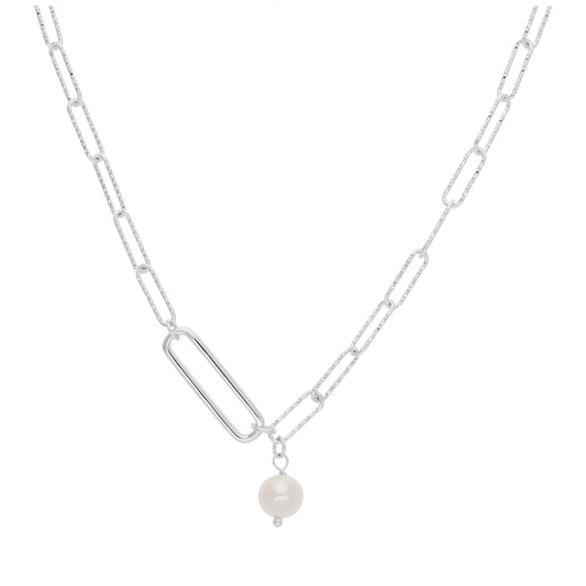 Collier à maillons en argent sterling avec perles d'eau douce de 40 cm