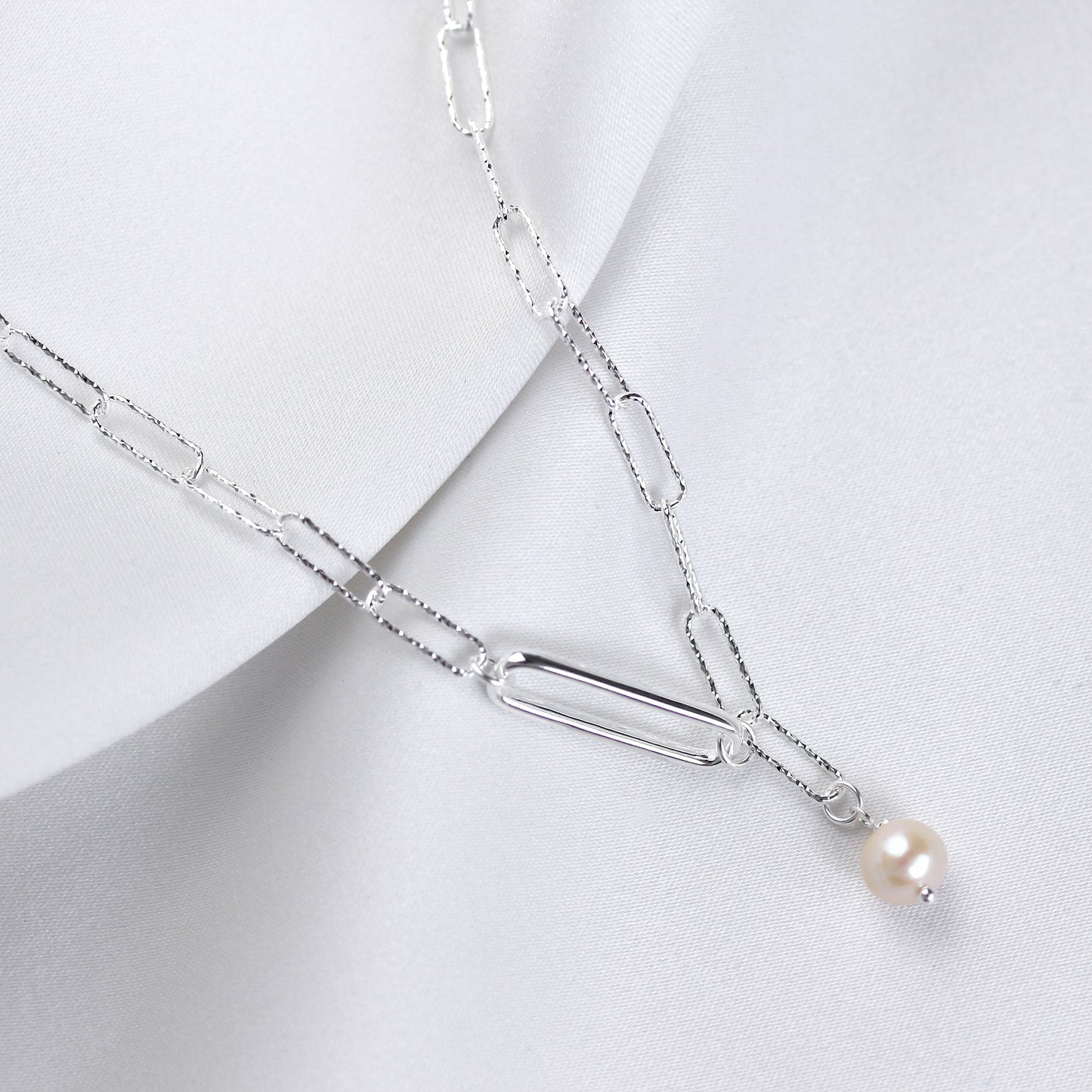 Collier à maillons en argent sterling avec perles d'eau douce de 40 cm