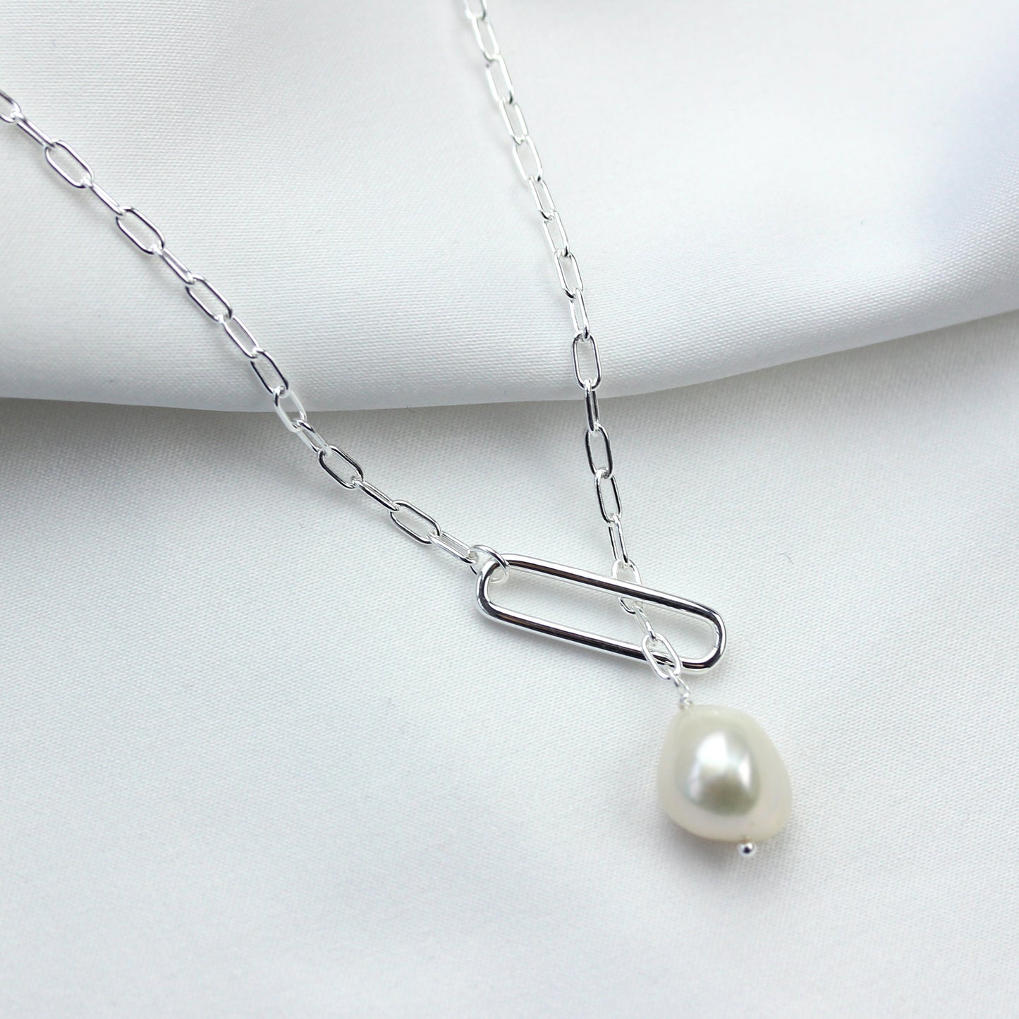 Collier chaîne à maillons en argent sterling avec perles d'eau douce naturelles