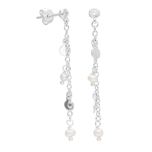 Boucles d'oreilles à tige en argent sterling avec perles d'eau douce et zircones cubiques