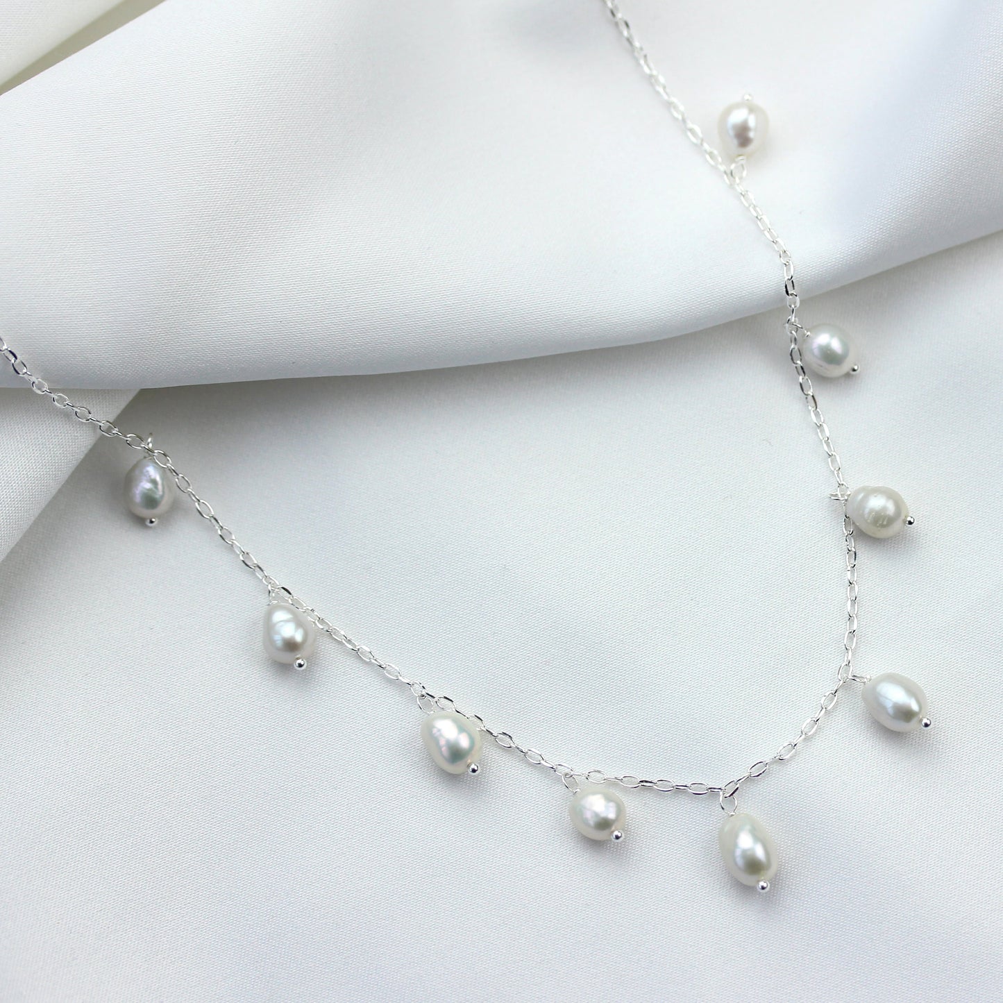 Collier en argent sterling avec perles d'eau douce multiples, 40 cm