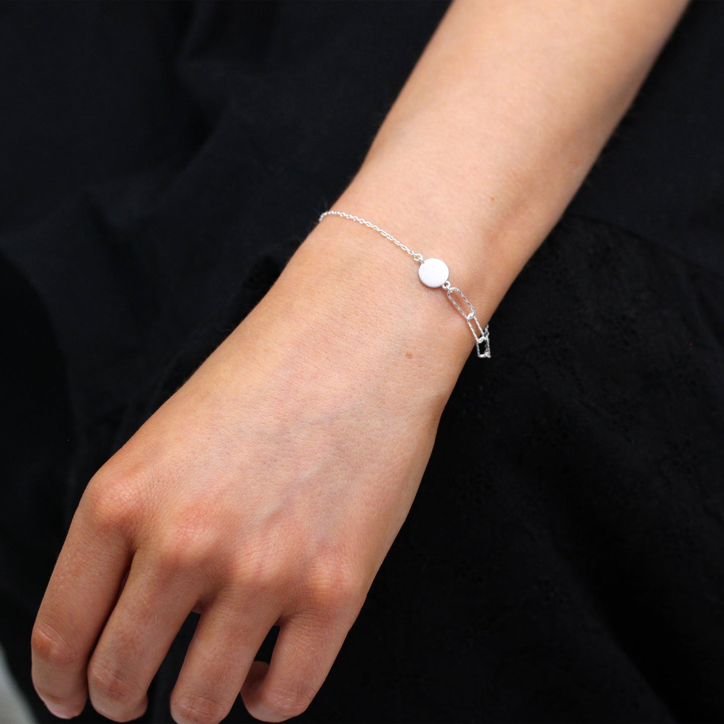 Bracelet à maillons longs en argent sterling brossé et gravable