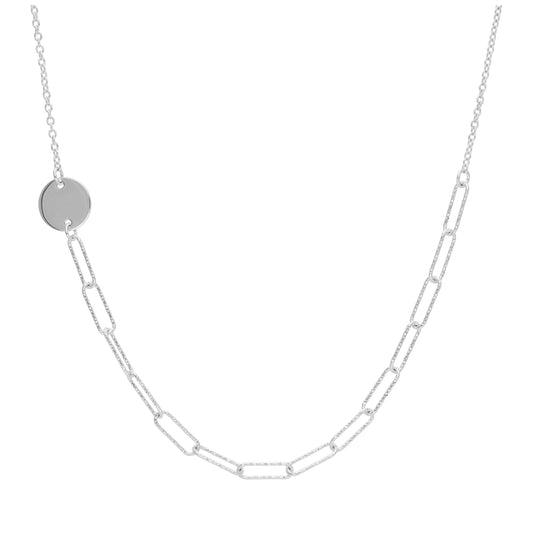 Collier à maillons longs martelés en argent sterling avec disque gravable