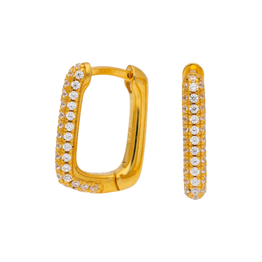 Boucles d'oreilles créoles ovales en argent sterling plaqué or avec zircones cubiques de 15 mm