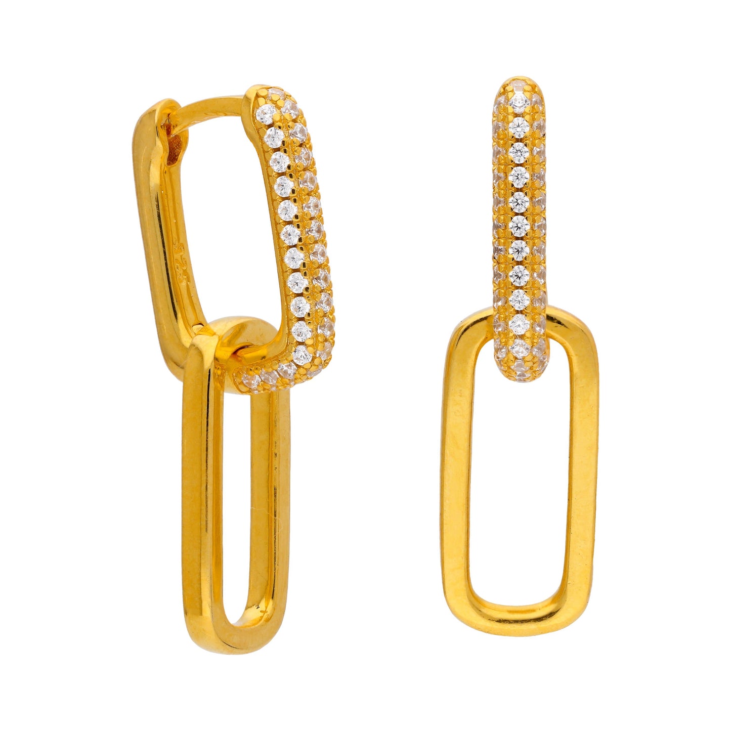 Boucles d'oreilles créoles ovales en argent sterling plaqué or avec zircones cubiques