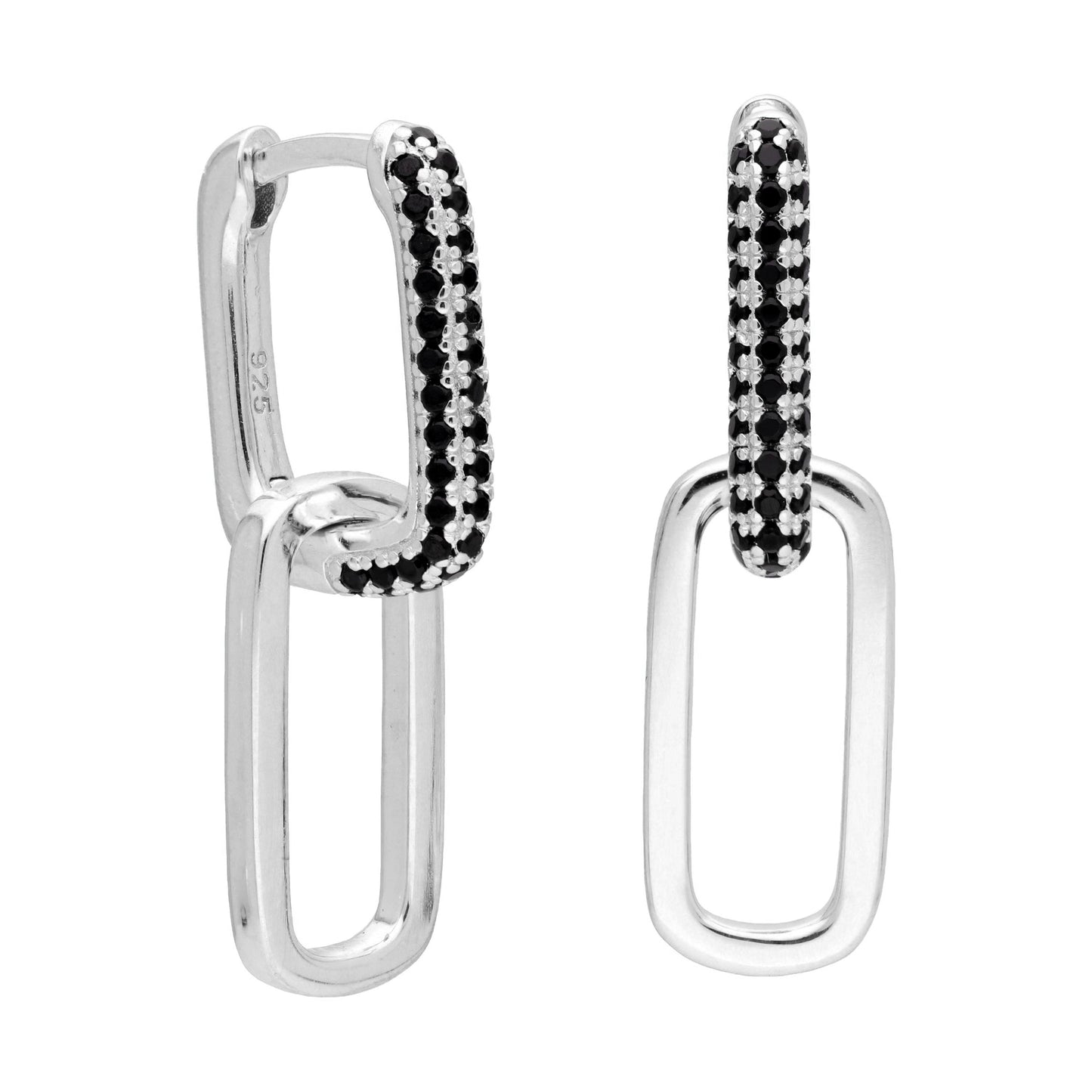 Boucles d'oreilles créoles ovales en argent sterling avec zircones cubiques noirs