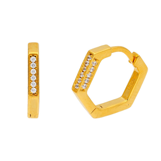 Boucles d'oreilles créoles en argent sterling plaqué or incrustées de zircones cubiques de 14 mm