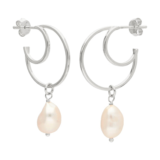 Boucles d'oreilles créoles en argent sterling avec perles d'eau douce