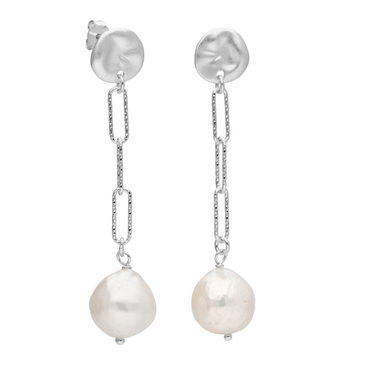 Boucles d'oreilles pendantes en argent sterling avec perles d'eau douce baroques