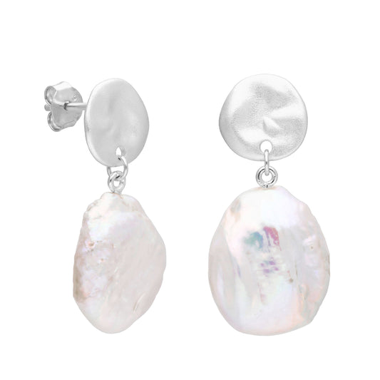 Grandes boucles d'oreilles pendantes en argent sterling avec perles d'eau douce baroques