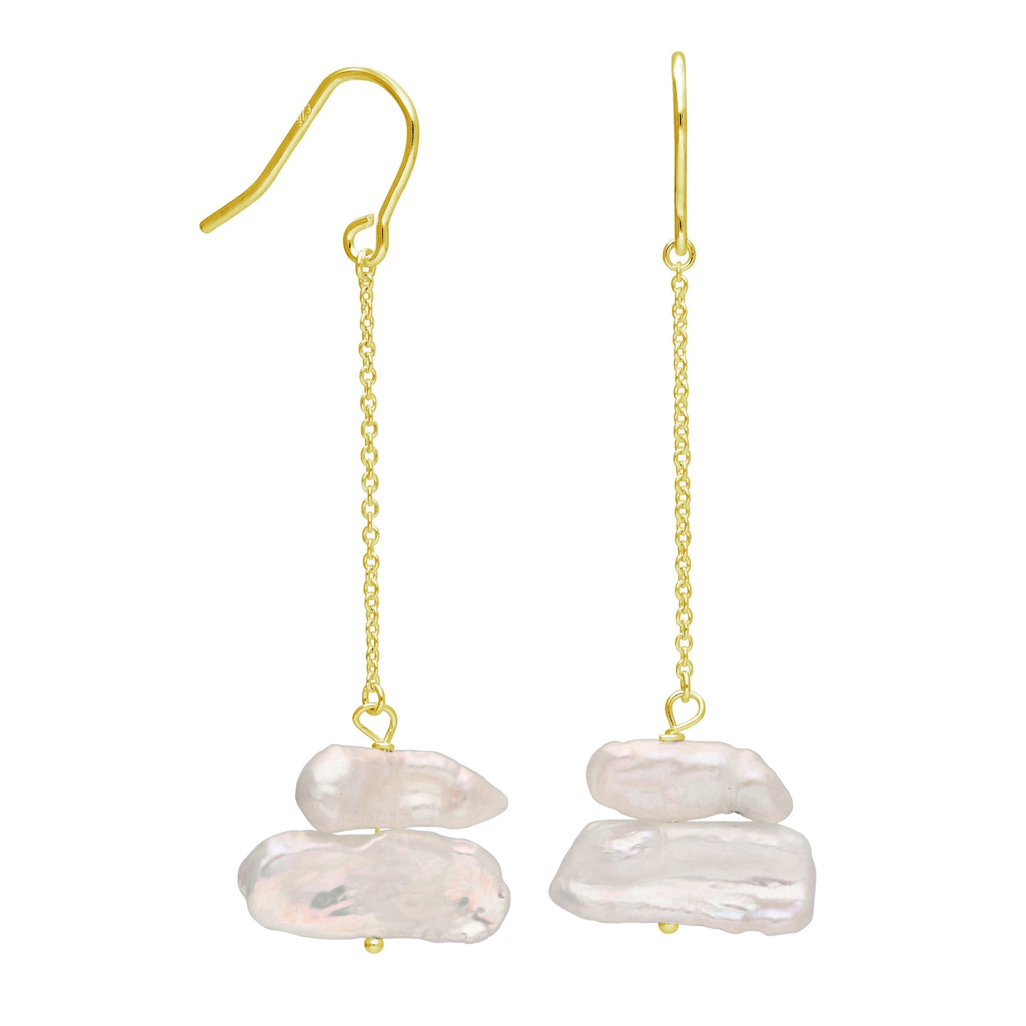 Boucles d'oreilles pendantes en argent sterling plaqué or avec double perle