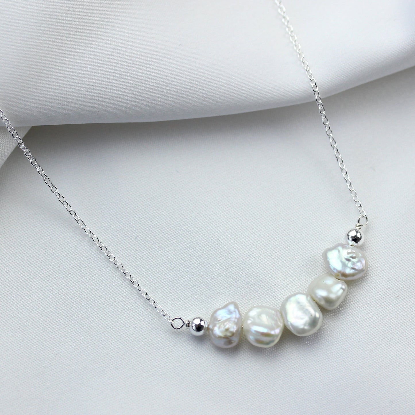 Collier en argent sterling avec 5 perles baroques d'eau douce, 50,8 cm et 5,1 cm