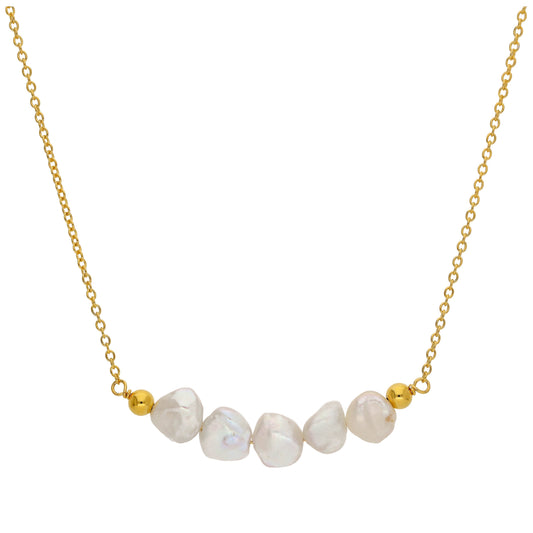 Collier en argent sterling plaqué or avec 5 perles d'eau douce baroques 50,8 cm + 5 cm