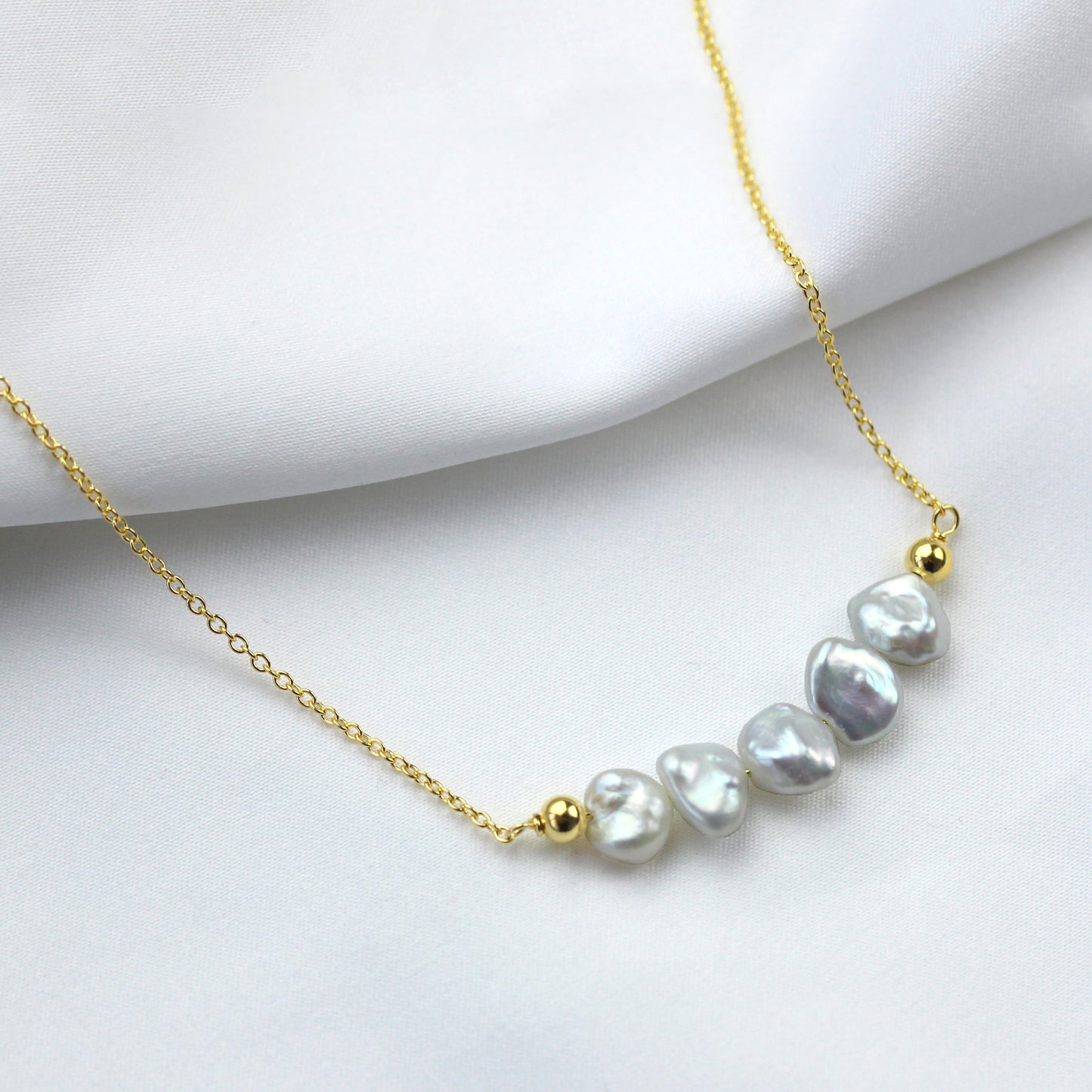 Collier en argent sterling plaqué or avec 5 perles d'eau douce baroques 50,8 cm + 5 cm