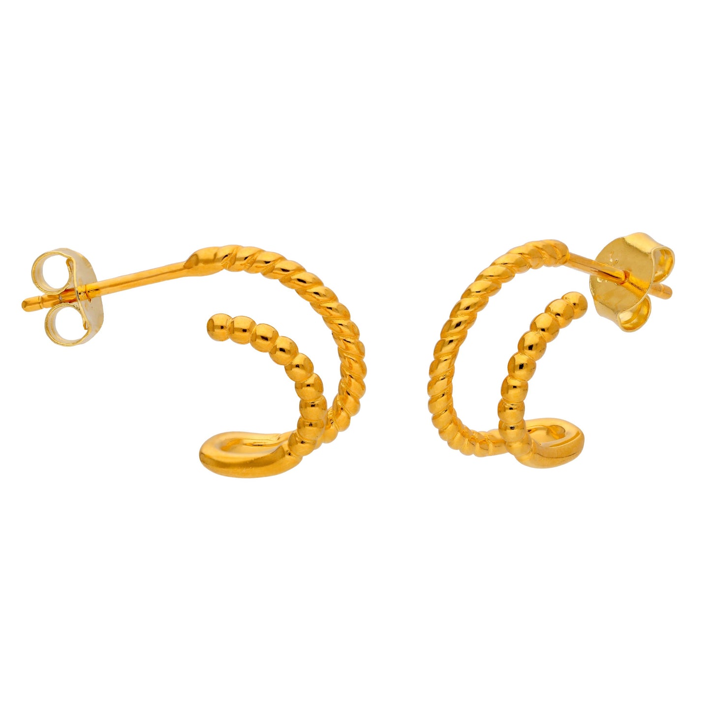 Boucles d'oreilles créoles ouvertes à double torsion en argent sterling plaqué or de 14 mm