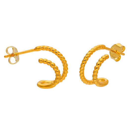 Boucles d'oreilles créoles ouvertes à double torsion en argent sterling plaqué or de 14 mm