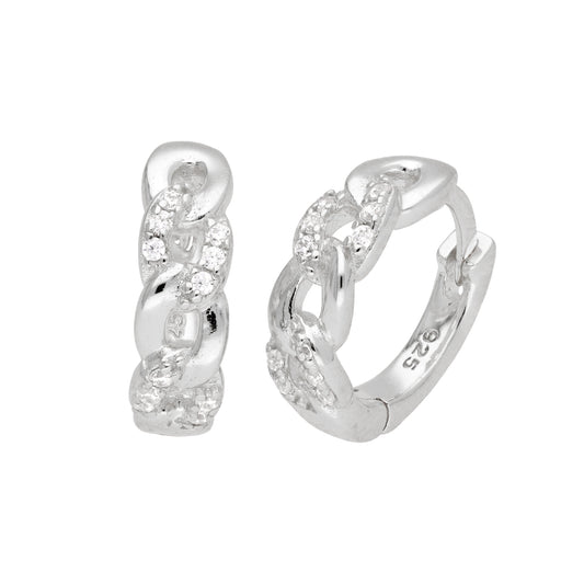 Boucles d'oreilles créoles en argent sterling avec chaîne gourmette et pavé de zircones cubiques