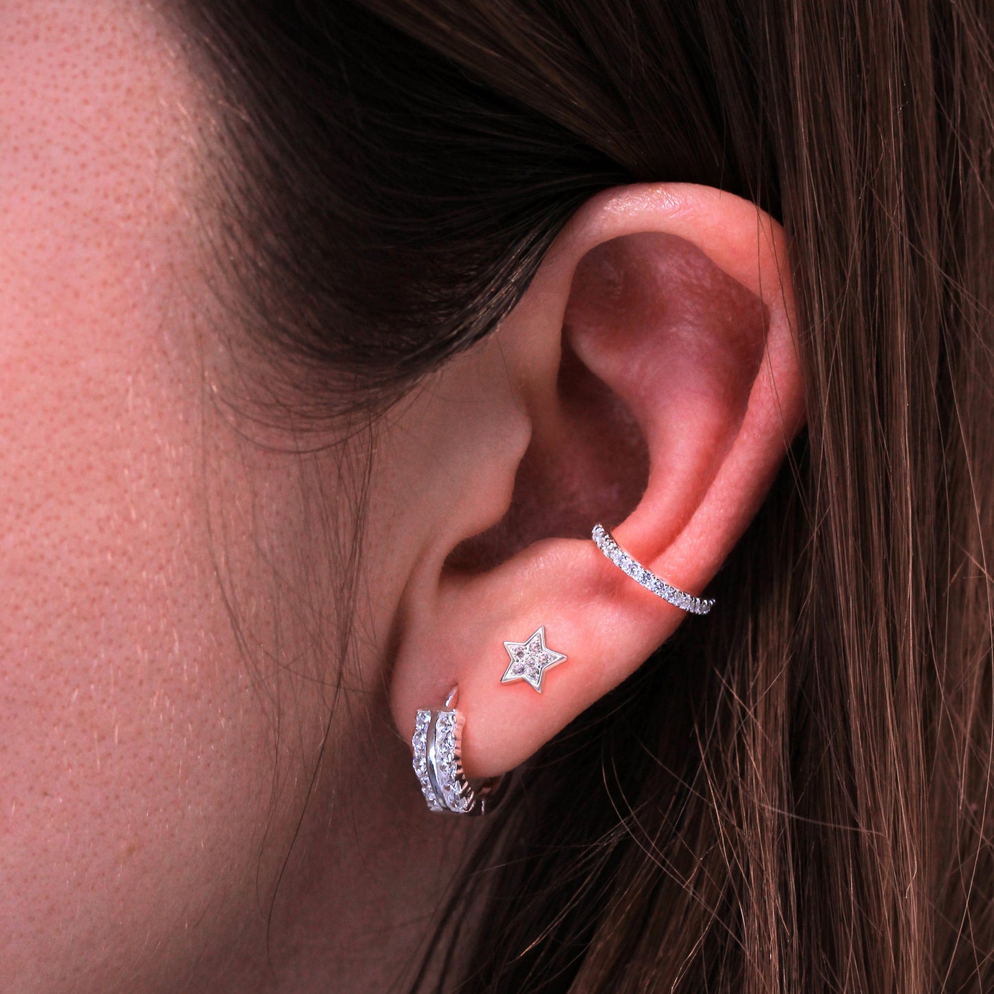 Boucles d'oreilles à tige en argent sterling avec pavé de zircones cubiques transparents, motif étoile et planète, à assortir