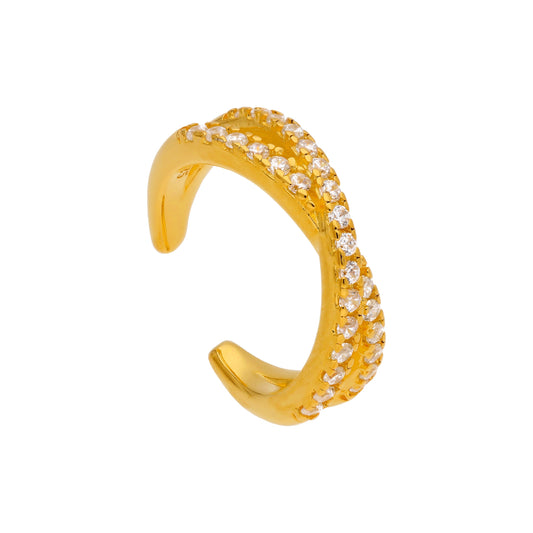 Boucle d'oreille double croix en argent sterling plaqué or avec pavé de zircones cubiques