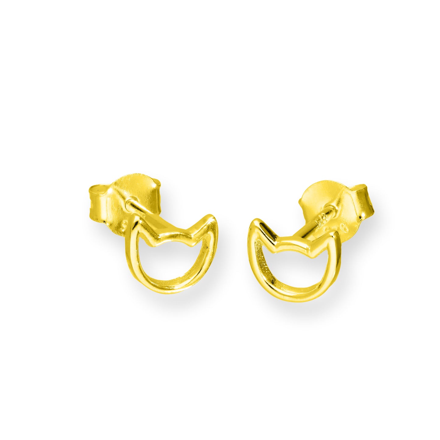Boucles d'oreilles à tige en argent sterling plaqué or avec contour de tête de chat