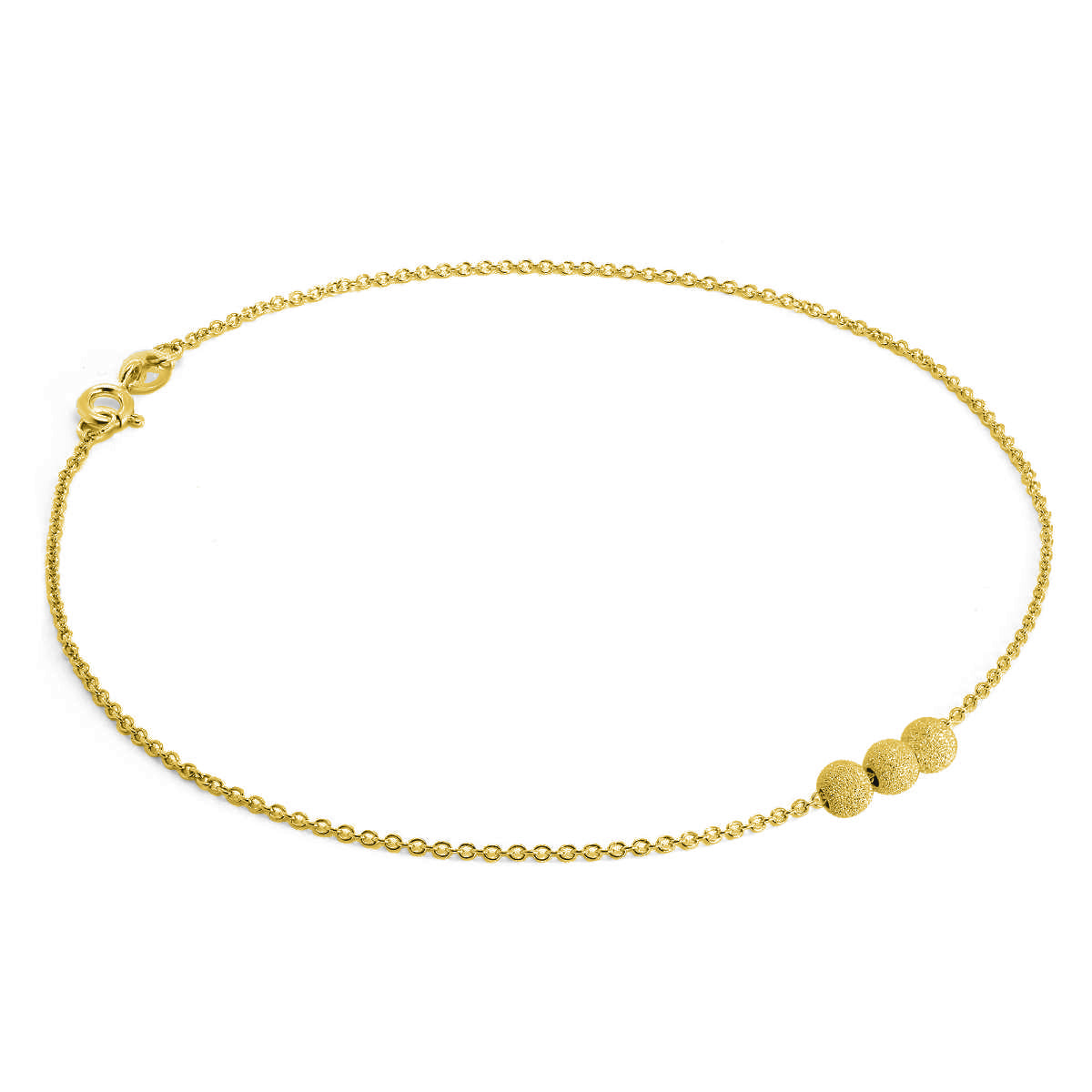 Bracelet de cheville en argent sterling plaqué or avec 3 perles givrées