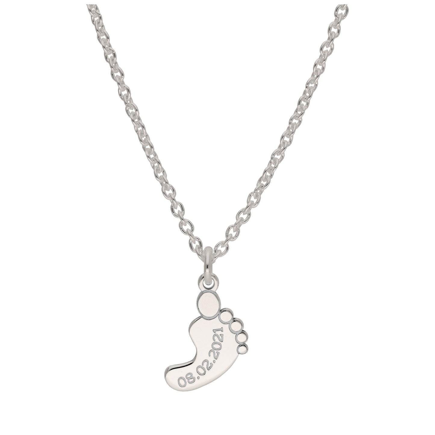 Collier personnalisé en argent sterling avec nom de pied de bébé, 40 à 61 cm