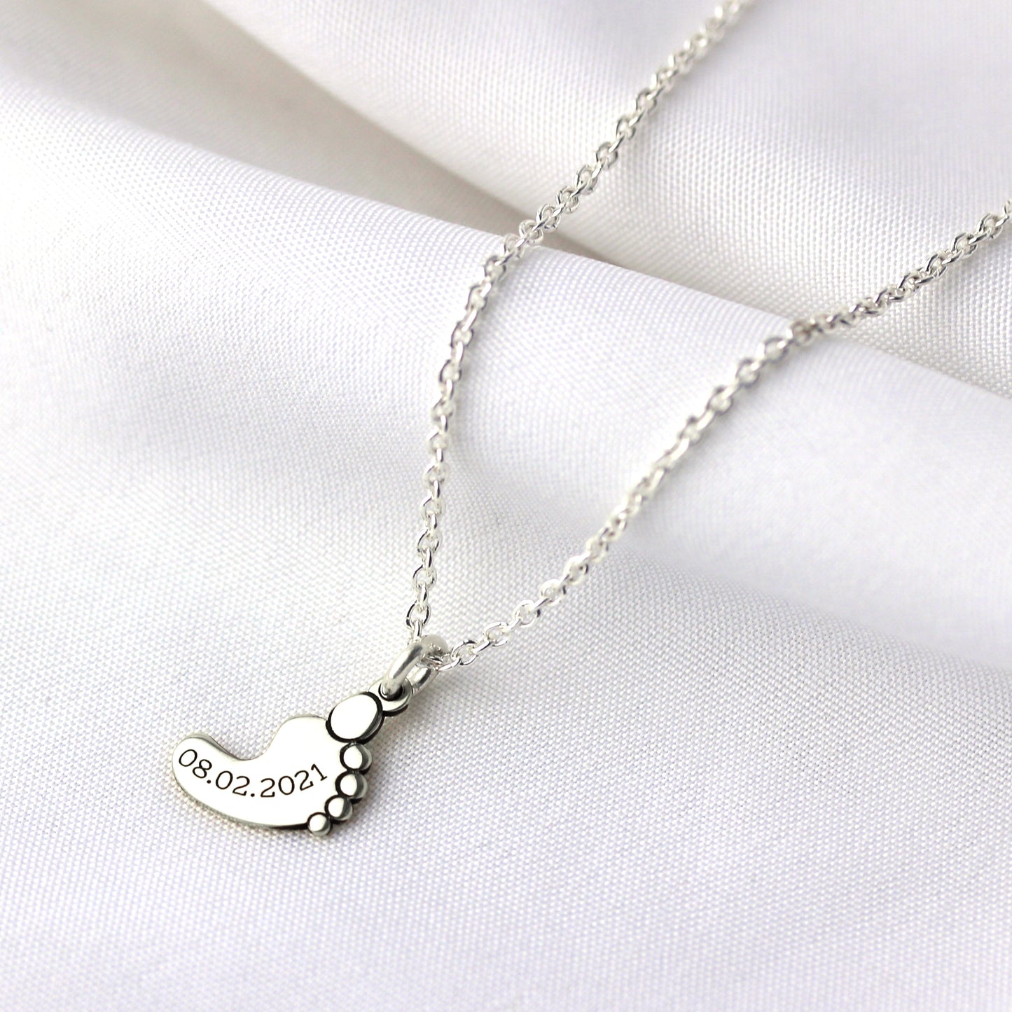 Collier personnalisé en argent sterling avec nom de pied de bébé, 40 à 61 cm