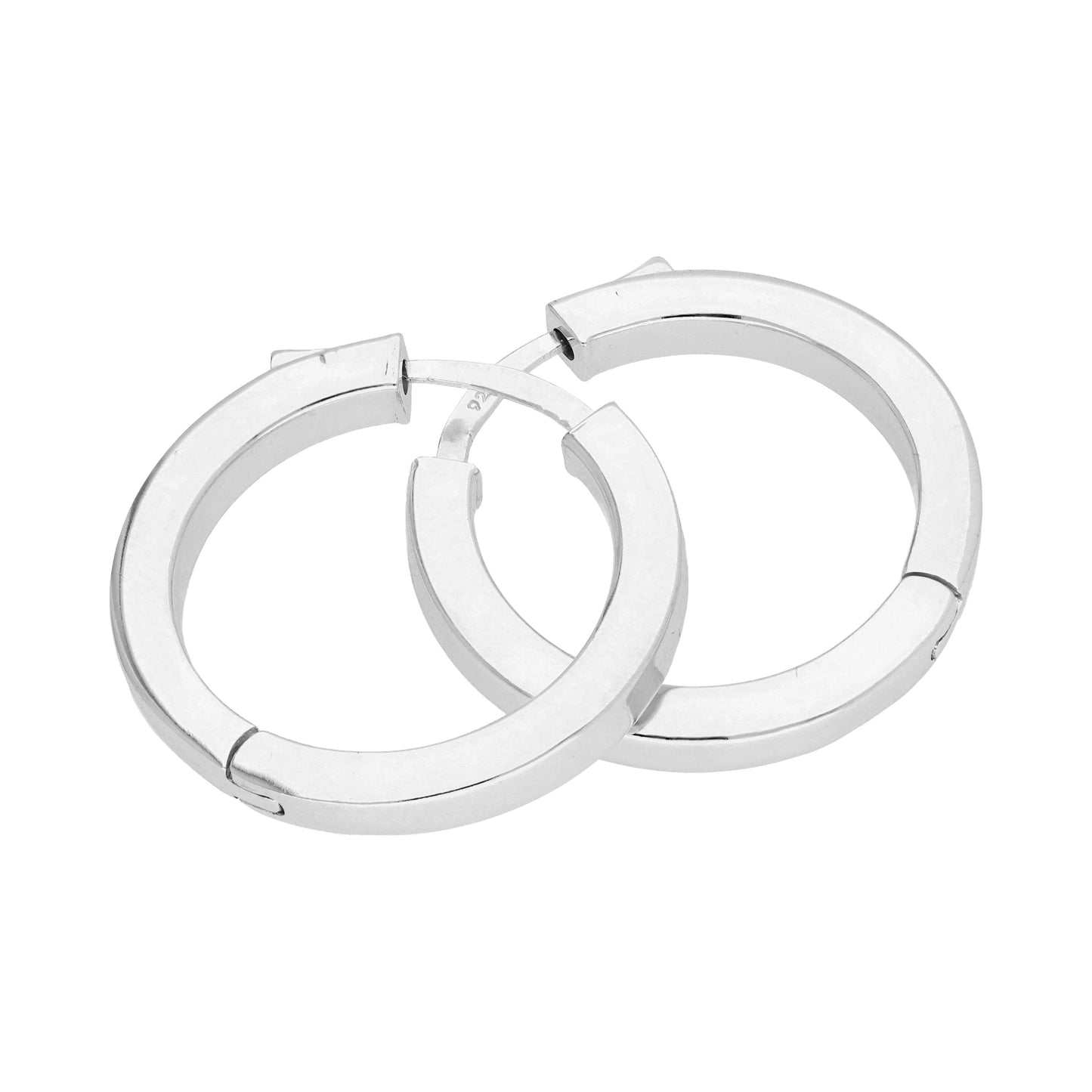Boucles d'oreilles créoles à bouton-poussoir en argent sterling de 25 mm avec tube carré