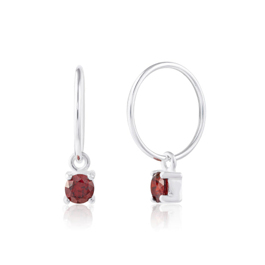 Boucles d'oreilles créoles en argent sterling avec grenat et zircone cubique, 12 mm, janvier