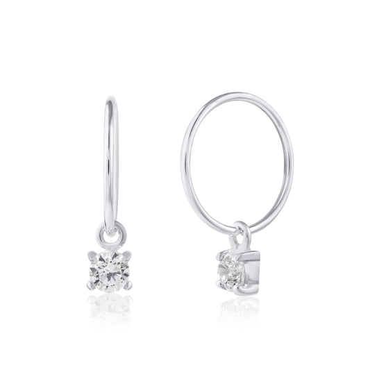 Boucles d'oreilles créoles en argent sterling avec pierre de naissance d'avril et zircone cubique de 12 mm