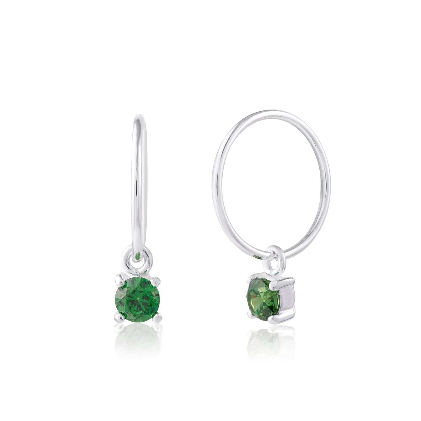 Boucles d'oreilles créoles en argent sterling avec émeraude et zircone cubique de 12 mm