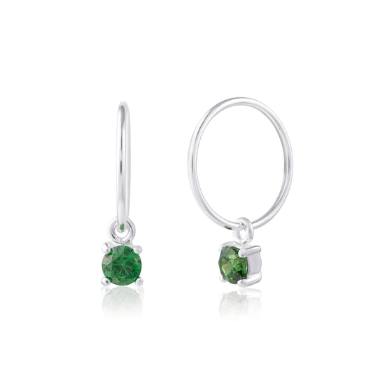 Boucles d'oreilles créoles en argent sterling avec émeraude et zircone cubique de 12 mm