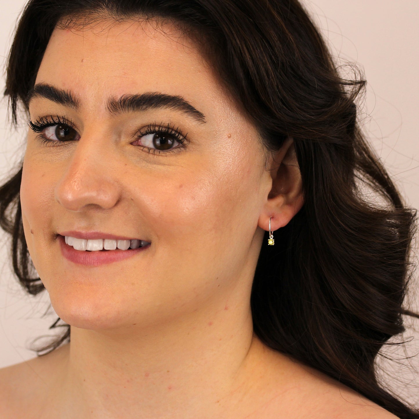 Boucles d'oreilles créoles en argent sterling avec citrine et zircone cubique, 12 mm, novembre