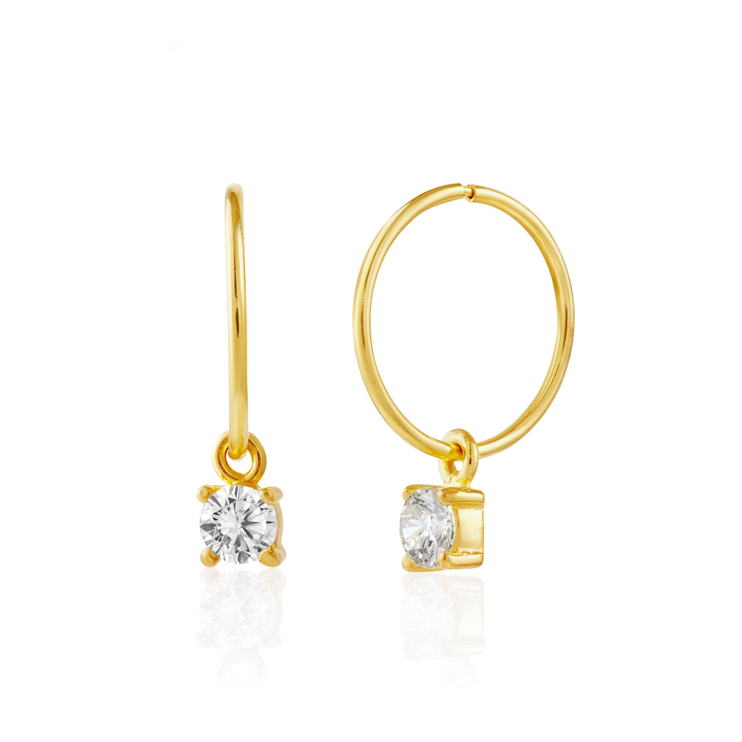 Boucles d'oreilles créoles en argent sterling plaqué or et zircones cubiques April 12 mm