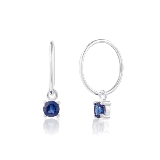 Boucles d'oreilles créoles en argent sterling avec saphir et zircone cubique de 12 mm