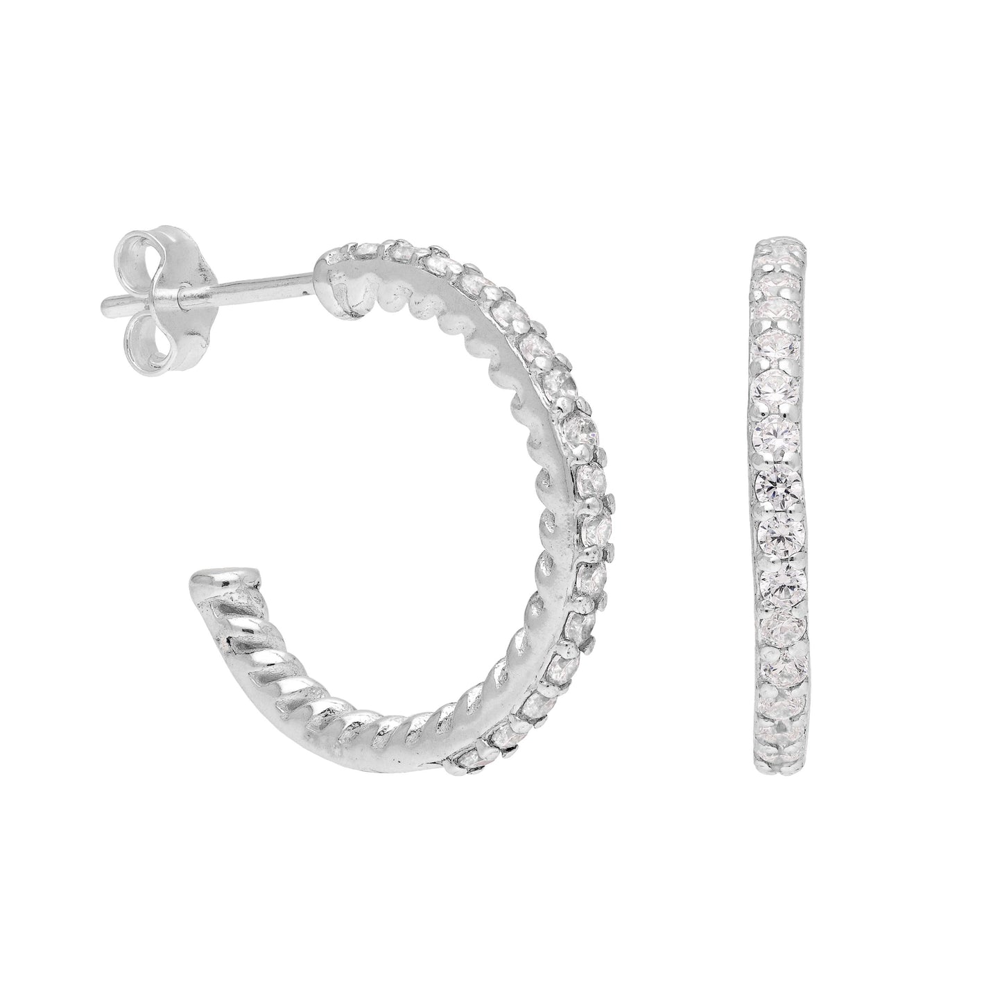 Boucles d'oreilles créoles torsadées en argent sterling avec zircones cubiques de 18 mm