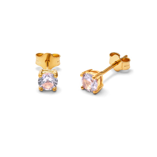 Boucles d'oreilles à tige en argent sterling plaqué or avec alexandrite CZ June 4 mm