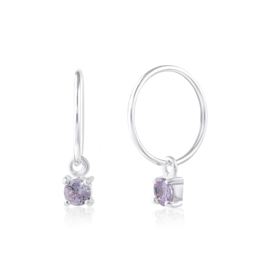 Boucles d'oreilles créoles en argent sterling avec alexandrite et zircone cubique, 12 mm, juin