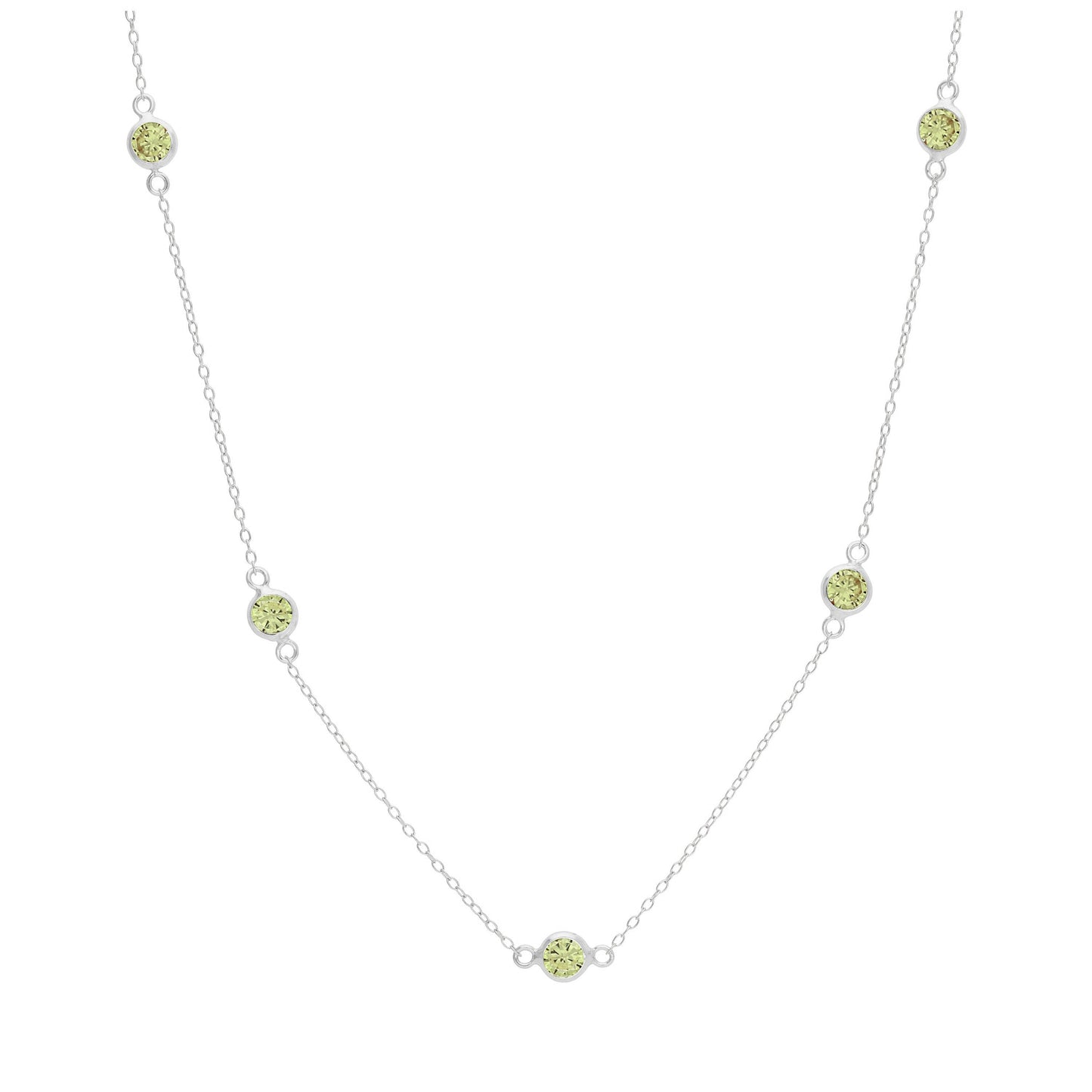 Collier en argent sterling avec plusieurs péridots et zircones cubiques, pierre de naissance d'août