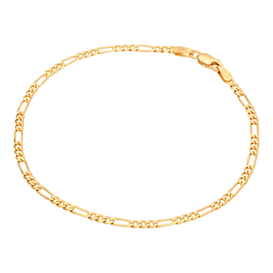 Bracelet gourmette Figaro ouvert en or 9 carats taille diamant 7,5"