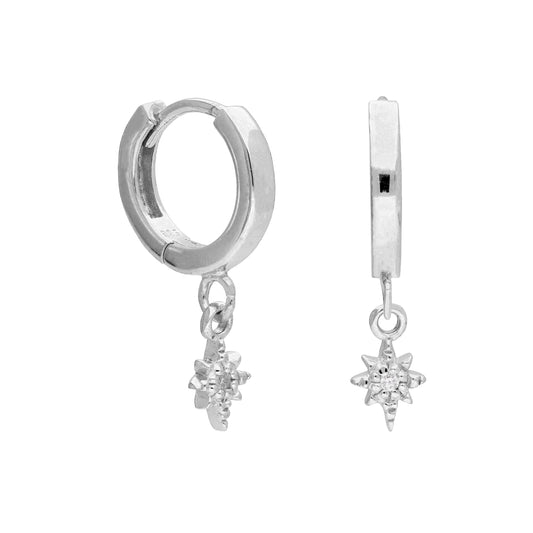Boucles d'oreilles créoles en argent sterling avec breloque étoile en zircone cubique de 12 mm